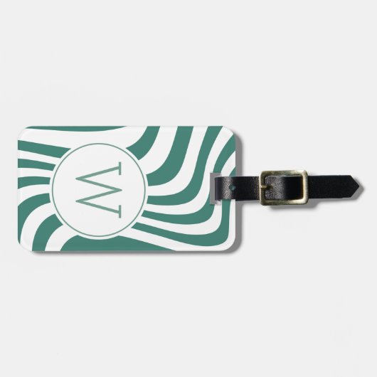 Modern Sage Green Metallic Monogram Initial  Bagagelabel (Voorkant horizontaal)
