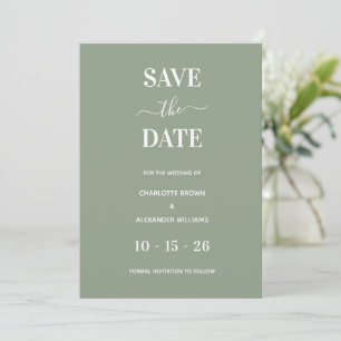 Modern Sage Green minimaal Sla de datum op Save The Date