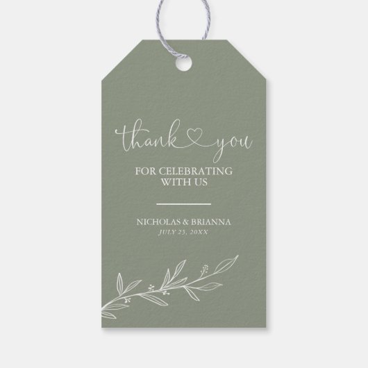 Modern Sage Green Minimal Boho Wedding Bedankt Cadeaulabel (Achterkant)
