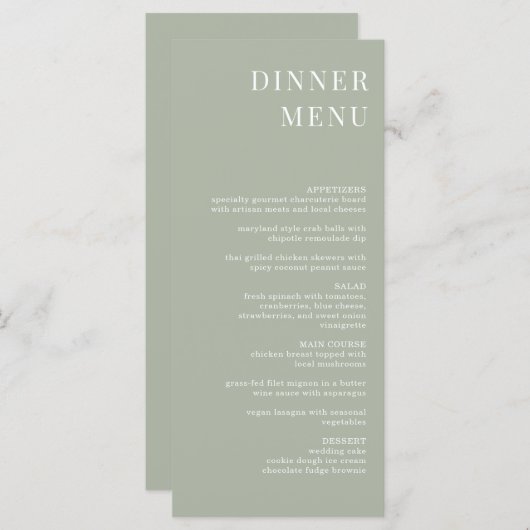 Modern Sage Green Minimal Menu (Voorkant / Achterkant)