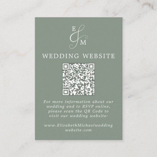 Modern Sage Green Minimal QR Code Wedding Website Informatiekaartje (Voorkant)