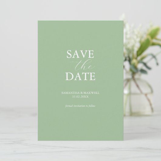 Modern Sage Green Minimal Save The Date (Staand voorkant)