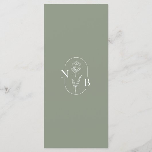 Modern Sage Green Minimalist Boho Wedding Monogram Menu (Achterkant)