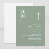 Modern Sage Green Minimalist Christening Kaart (Voorkant / Achterkant)