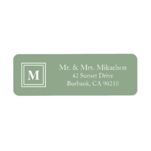 Modern Sage Green Monogram Etiket