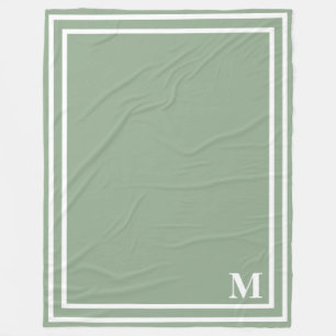Modern Sage Green Monogram Fleece Deken