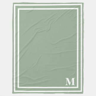 Modern Sage Green Monogram Fleece Deken
