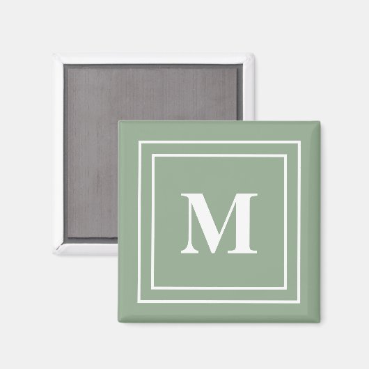 Modern Sage Green Monogram Magneet (Voorkant / Achterkant)
