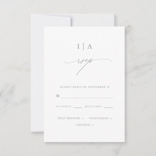 Modern Sage Green Monogram Wedding Rsvp Kaartje (Voorkant)