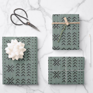 Modern Sage Green Mudcloth African Pattern Inpakpapier Vel