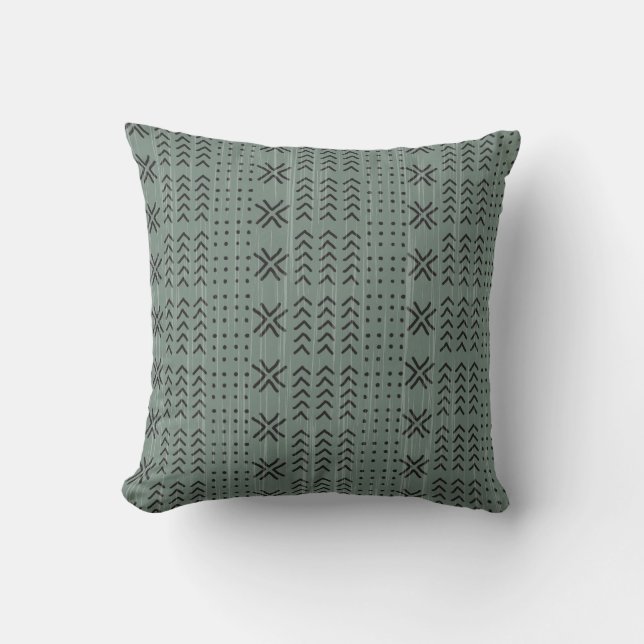 Modern Sage Green Mudcloth African Pattern Kussen (Voorkant)