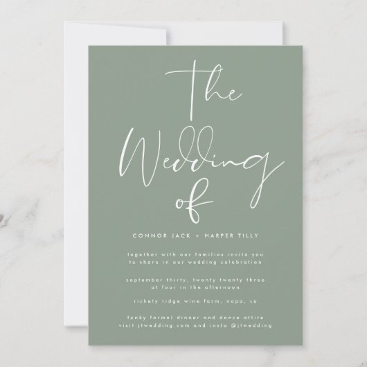 Modern Sage Green Neutral White Wedding Kaart (Voorkant)