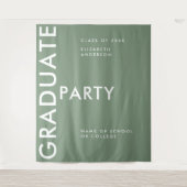 Modern Sage Green Personaliseer Afstuderen Achterg Wandkleed (Voorkant)