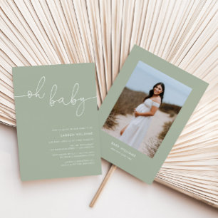 Modern Sage Green Photo Baby shower Kaart
