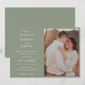 Modern Sage Green Photo Wedding Invitation Kaart (Voorkant / Achterkant)