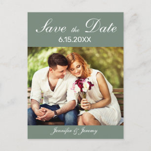 Modern Sage Green Photo Wedding Save the Date Aankondigingskaart