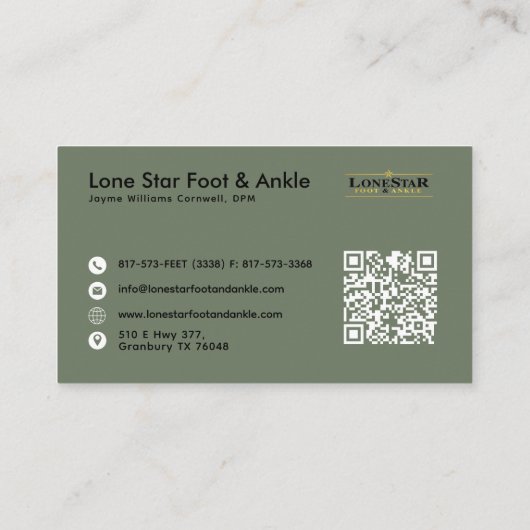 Modern Sage Green Professional met QR-code Visitekaartje (Achterkant)