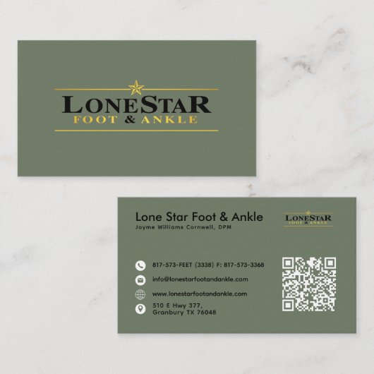 Modern Sage Green Professional met QR-code Visitekaartje (Voorkant / Achterkant)