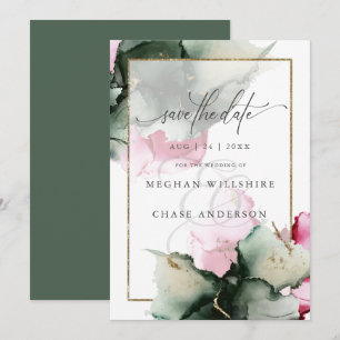 Modern Sage Green Roze Waterverf Abstract