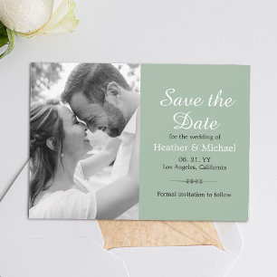 Modern Sage Green Save the Date QR Code Weddenscha Kaart