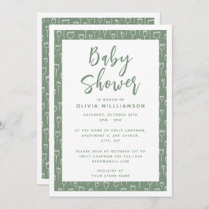 Modern Sage Green Script Baby shower Invitation Kaart