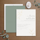 Modern Sage Green Script Botanical Wedding Gold Folie Uitnodiging