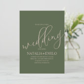 Modern Sage Green Script Cream Minimal Wedding Kaart (Staand voorkant)