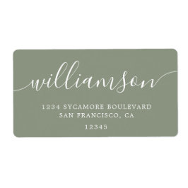 Modern Sage Green Script Family Retouradres Etiket