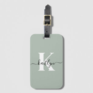 Modern Sage Green Script Monogram Bagagelabel