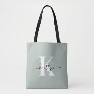 Modern Sage Green Script Monogram Draagtas