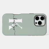 Modern Sage Green Script Monogram iPhone Hoesje (Achterkant horizontaal)