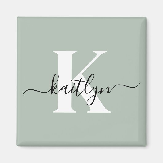 Modern Sage Green Script Monogram Magneet (Voorkant)