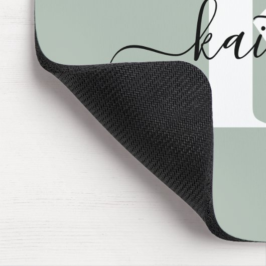 Modern Sage Green Script Monogram Muismat (Hoek)