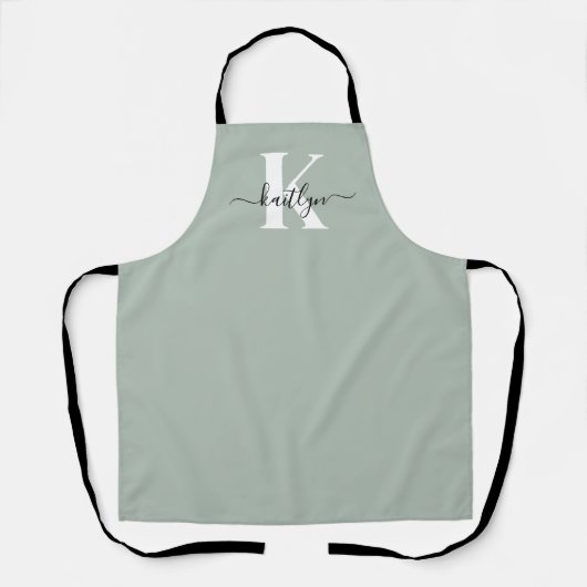 Modern Sage Green Script Monogram Schort (Voorkant)