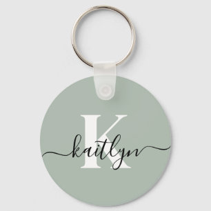 Modern Sage Green Script Monogram Sleutelhanger