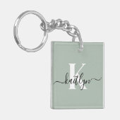 Modern Sage Green Script Monogram Sleutelhanger (Voorkant Links)