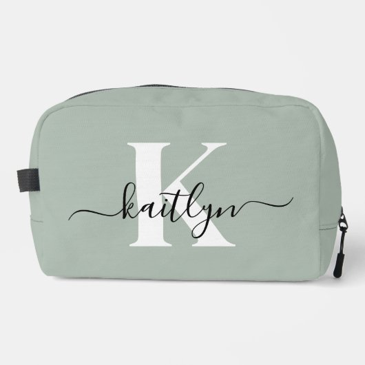 Modern Sage Green Script Monogram Toilettasje (Voorkant)
