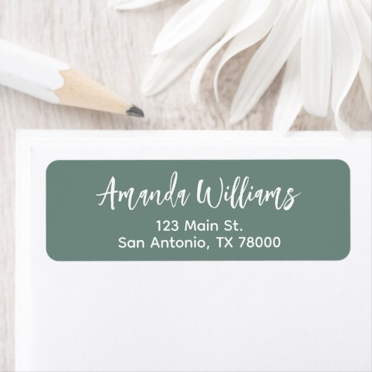 Modern Sage Green Script Return Address Etiket (Insitu)