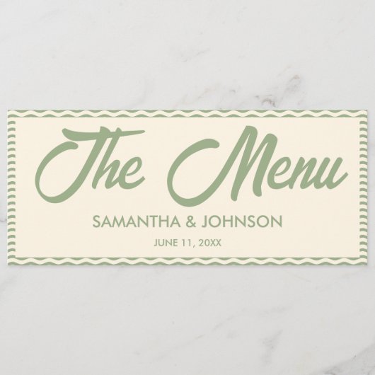 Modern Sage Green Stripe Wedding Dinner Menu Card (Voorkant)