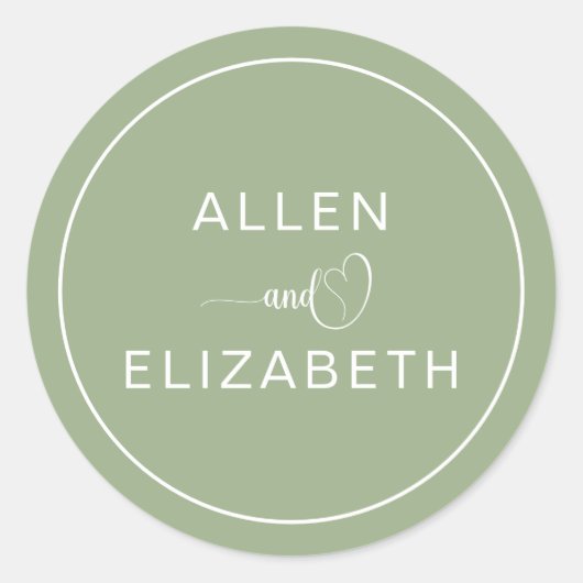 Modern Sage Green Stylish Wedding Envelope Seal Ronde Sticker (Voorkant)