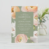 Modern Sage Green Waterverf Floral Wedding Kaart (Staand voorkant)