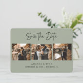 Modern Sage Green Wedding 3 Foto Save The Date (Staand voorkant)