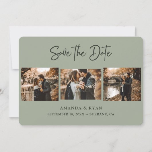 Modern Sage Green Wedding 3 Foto Save The Date (Voorkant)