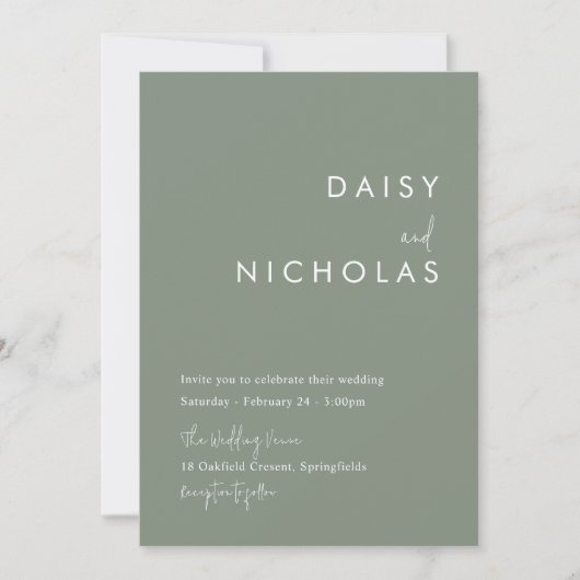 Modern Sage Green Wedding Invitation Kaart (Voorkant)