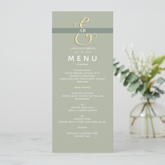 Modern Sage Green Wedding Menu (Staand voorkant)