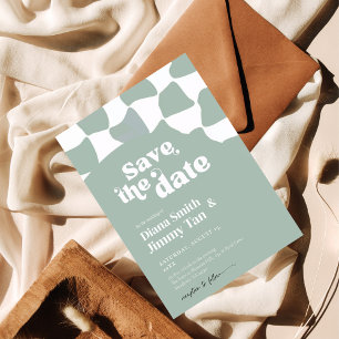 Modern Sage Green White Checkerboard Bewaar de dat Kaart