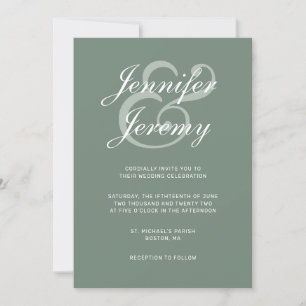 Modern Sage Green White Script in één bruiloft Kaart