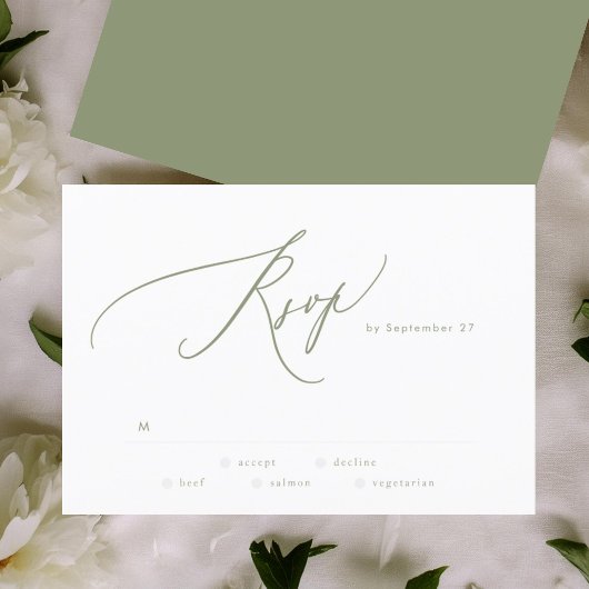 Modern Sage Green White Simple Wedding RSVP Kaartje