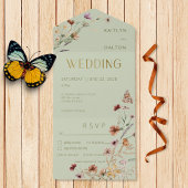 Modern Sage Green Wildflower Bouquet Dinner All In One Uitnodiging