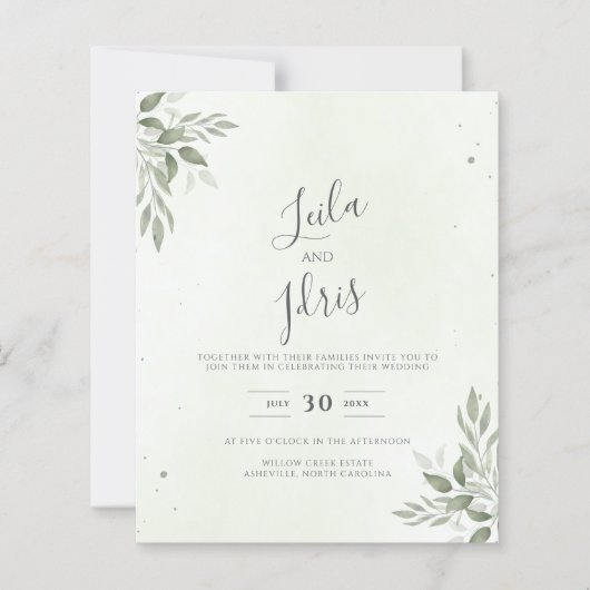 Modern Sage Greenery Budget Wedding Invitation (Voorkant)